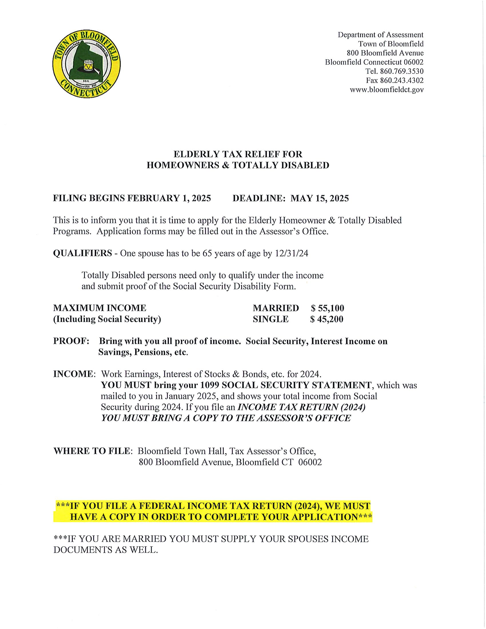 CT Elderly Benefit Qualifying Income Info